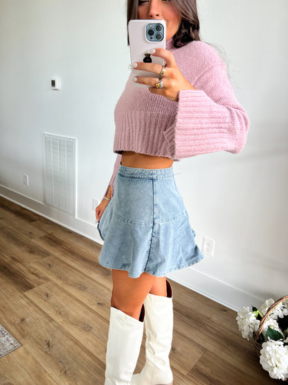 Wrap Ruffle Denim Skort