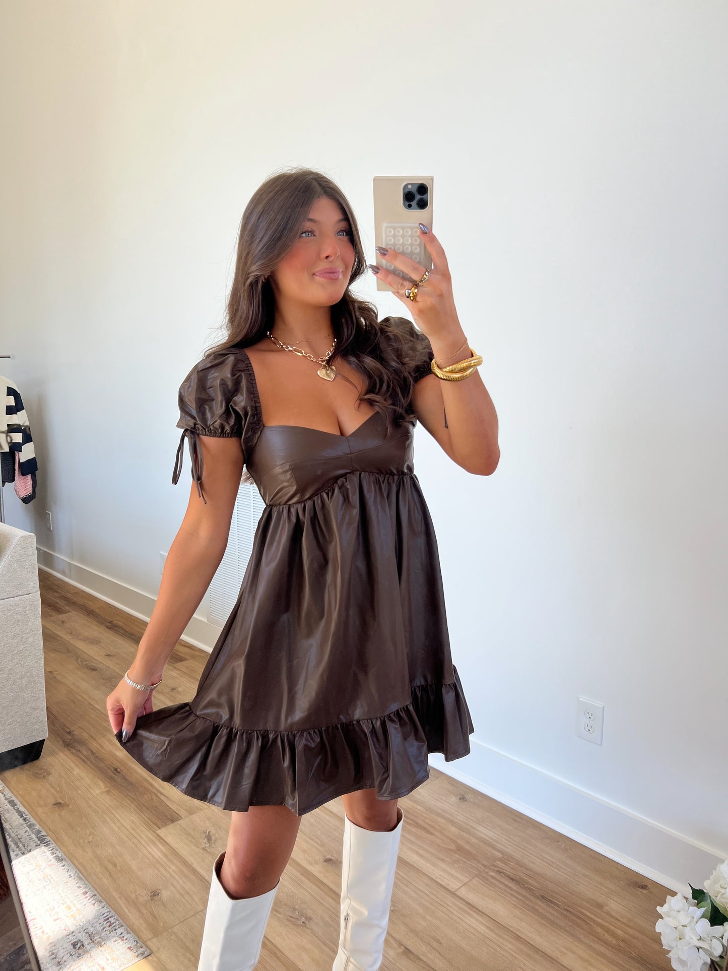 Brown Leather Babydoll Dress