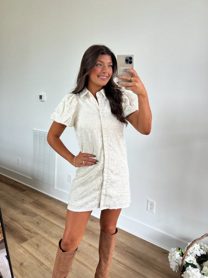 Cream Sequin Button Down Dress