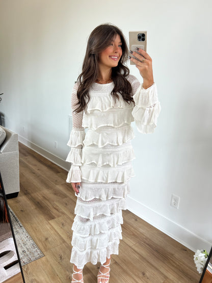 Ruffle Tiered Knit Maxi Dress Long Sleeve