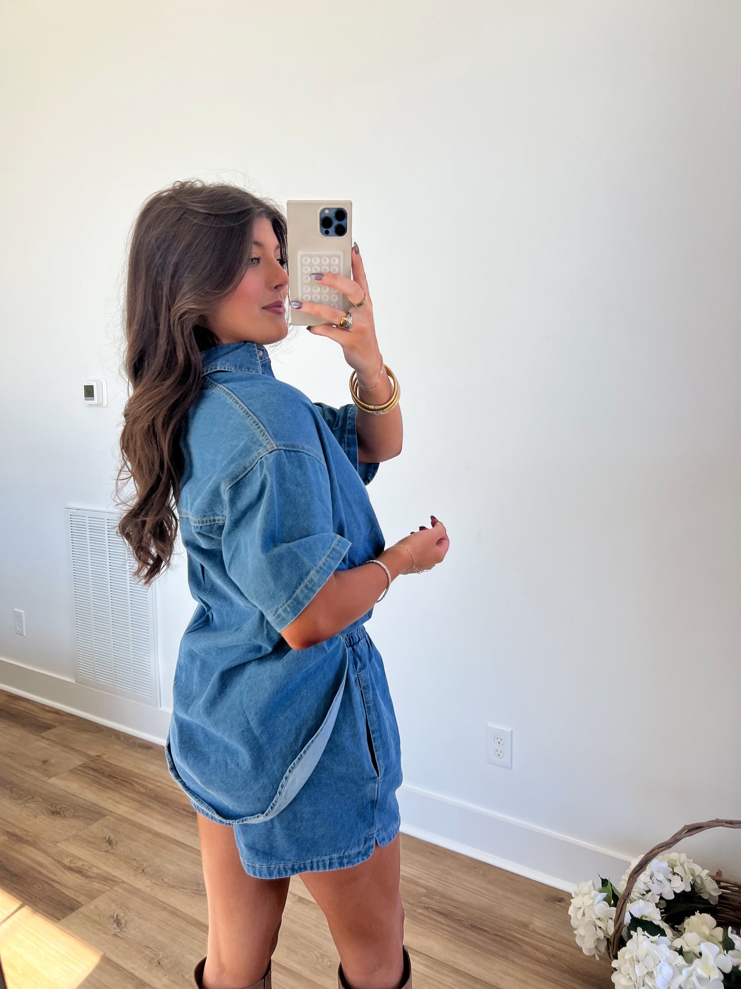 Oversized Button Down Denim Shorts Set (PRE-ORDER/Restock)