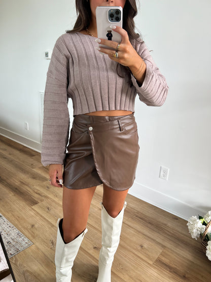 Brown Leather Wrap Skirt