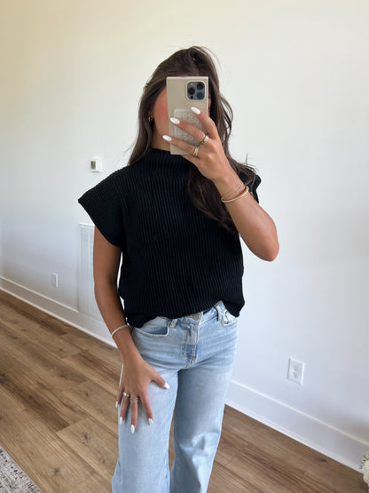 Power Shoulder Sweater Top (Black)