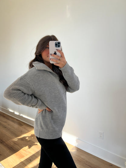 Grey Cozy Ribbed Quarter Zip