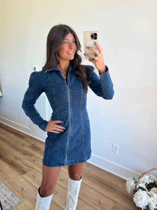 Denim Puff Shoulder Dress