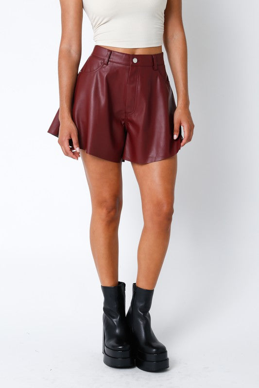 (Scarlet) Leather Flare Shorts (Restock)