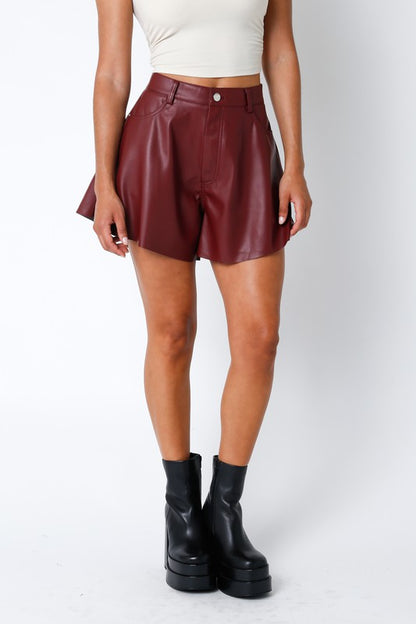 (Scarlet) Leather Flare Shorts (Restock)