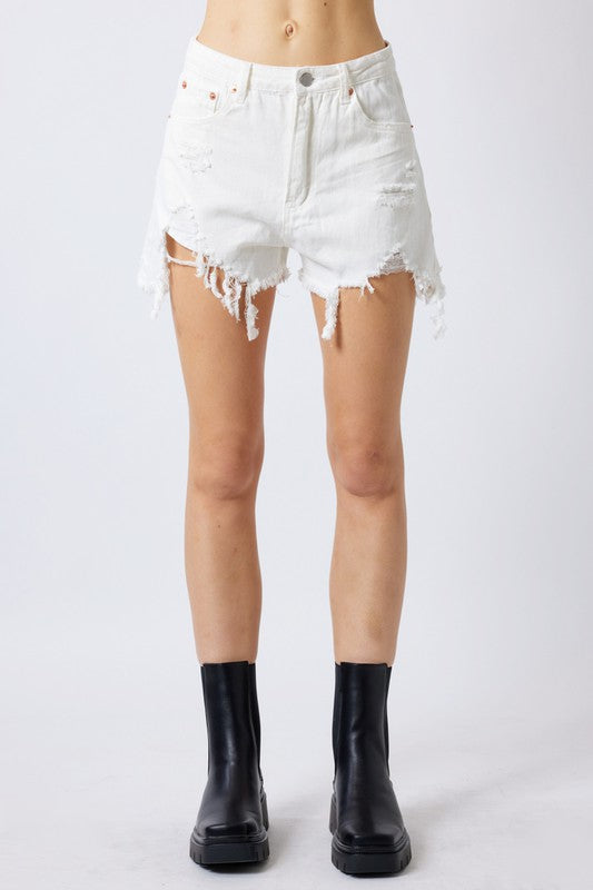 Off-White Distressed Denim Shorts