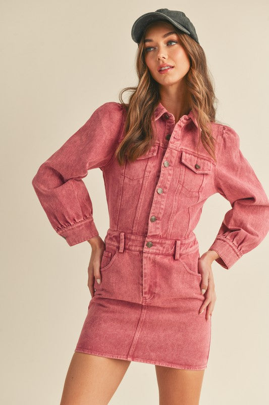 Magenta Washed Denim Mini Dress