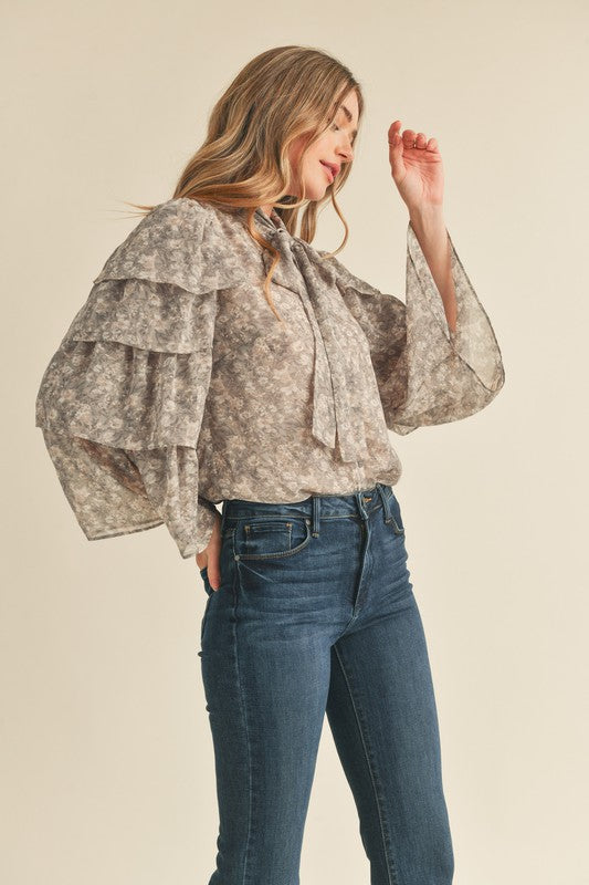 Floral Ruffle Sleeve Blouse