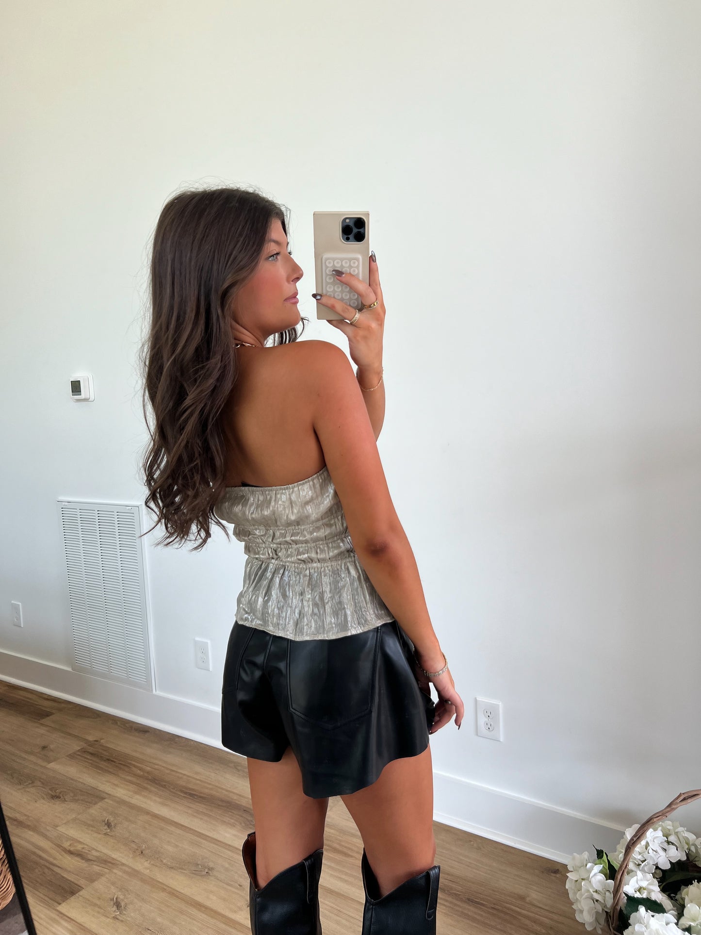 Silver Scrunch Bandeau Top