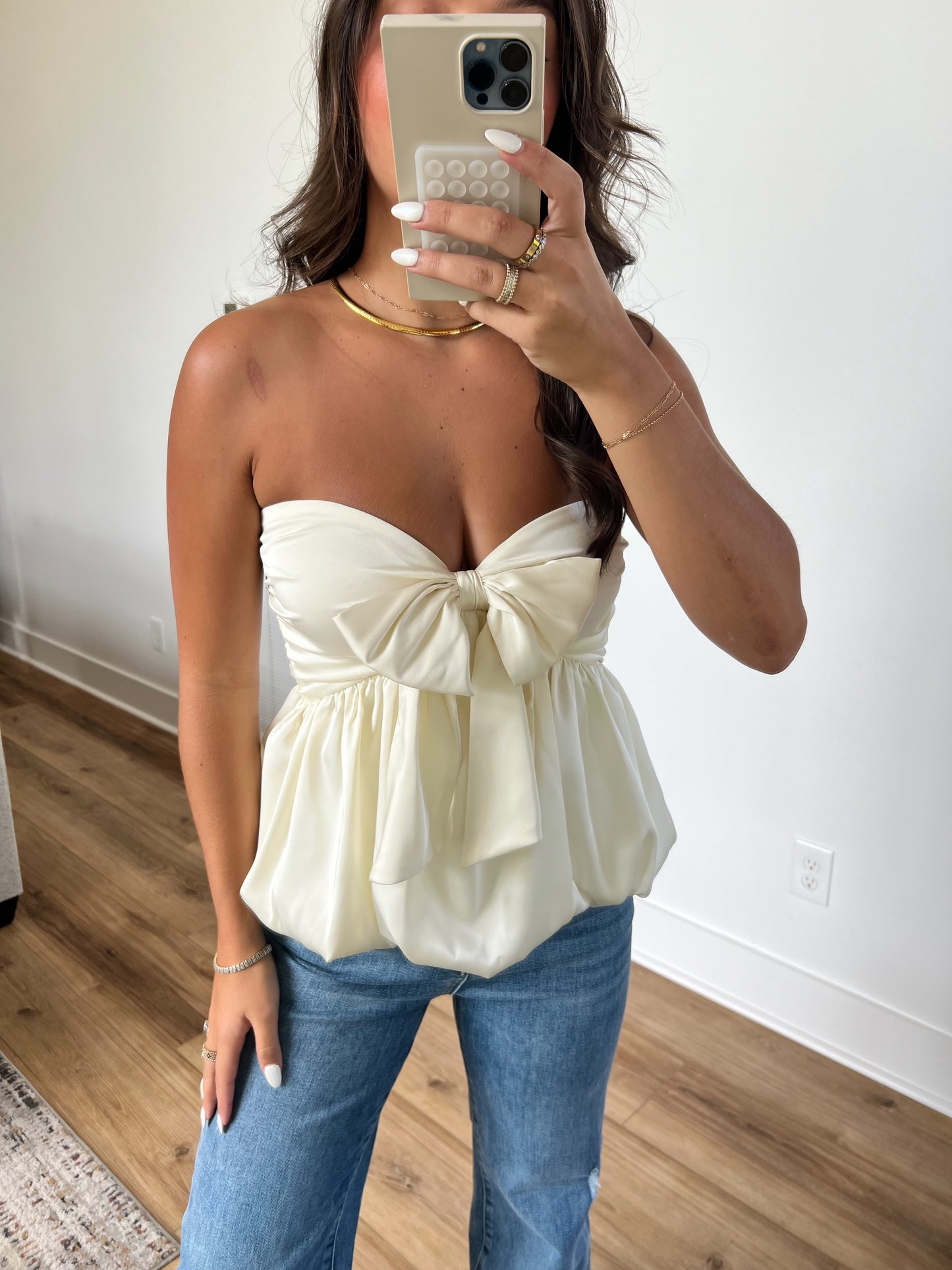 Cream Satin Bow Top (Restock)