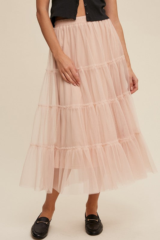 Blush Mesh Tiered Skirt