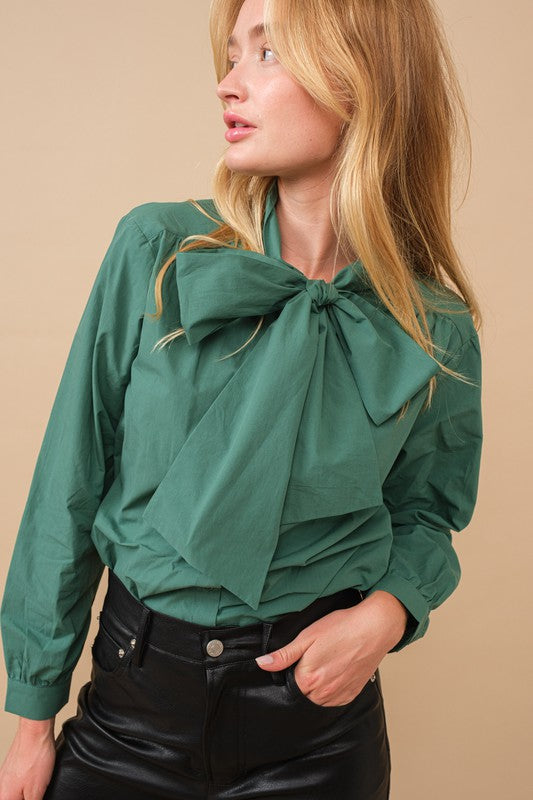 Hunter Green Bow Blouse