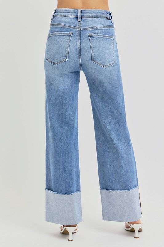 High Rise Cuffed Jeans (Medium Wash)