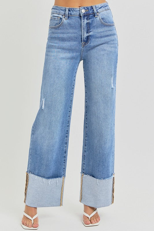 High Rise Cuffed Jeans (Medium Wash)