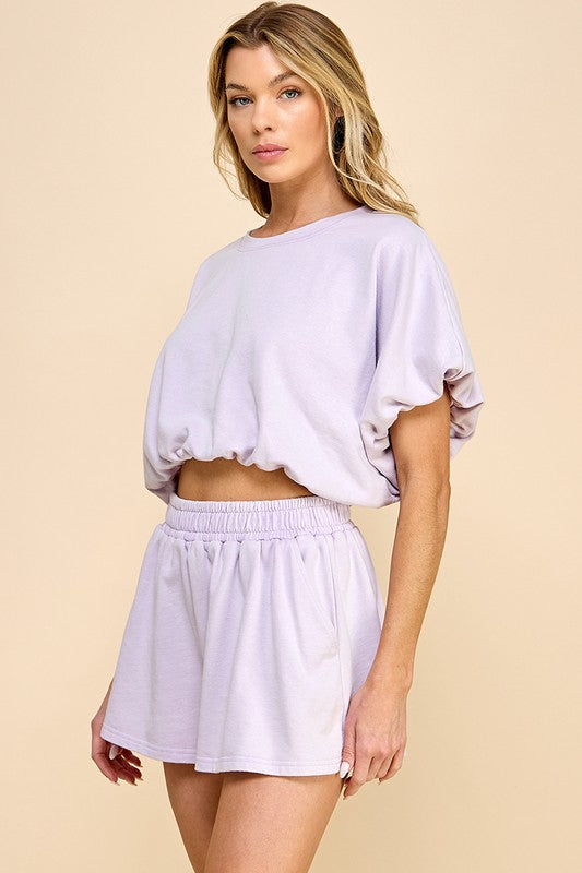 Lavender Bubble Crop Top Set