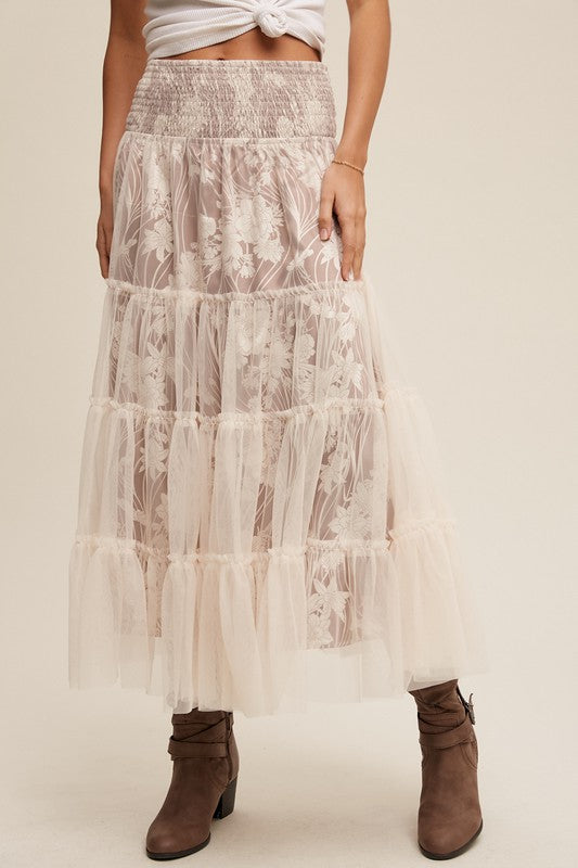 Floral Tiered Mesh Skirt (Dress)