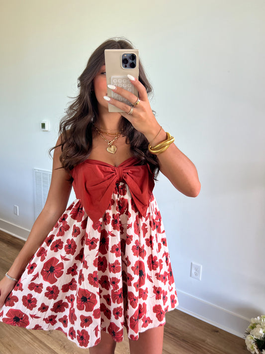 Fall Floral Bow Baby Doll Dress