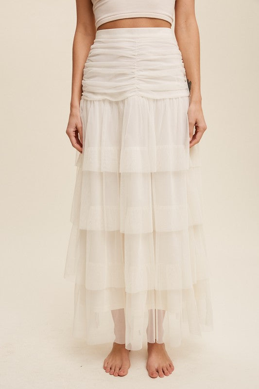 Cream Romance Meshed Maxi Skirt