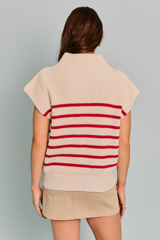 Power Shoulder Sweater Top (Red Stripe)