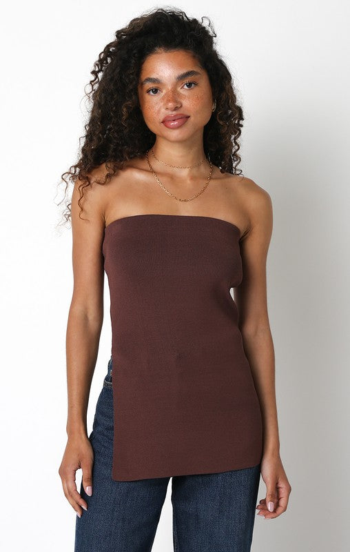 Side Slit Tube Top (Brown)