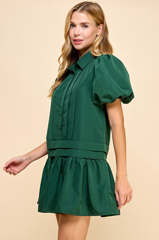 Hunter Green Collared Mini Dress (Restock)