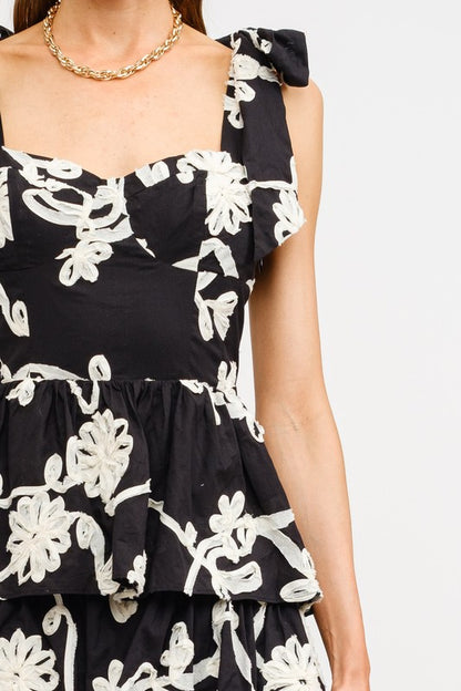 Floral Embroidered Tiered Midi Dress