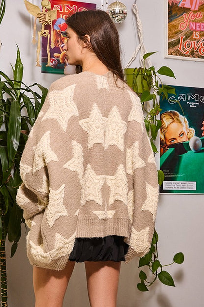 Oversized Star Cardigan (Taupe) (Restock)