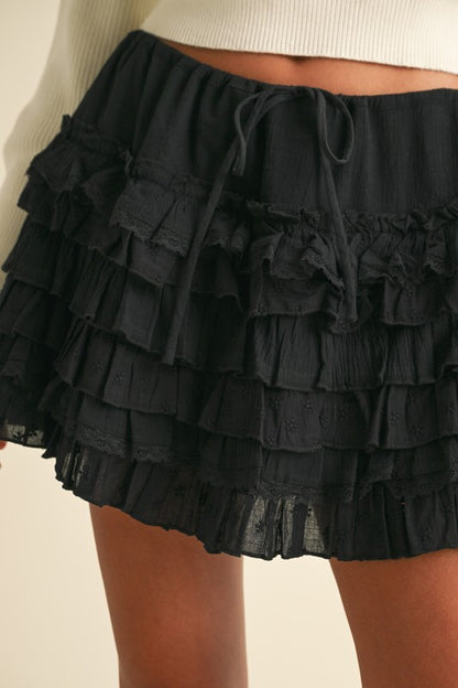 Black Ruffle Tiered Mini Skirt