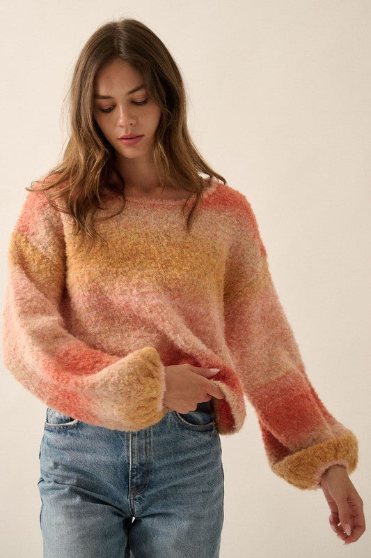 Peach Ombre Balloon Sleeve Sweater