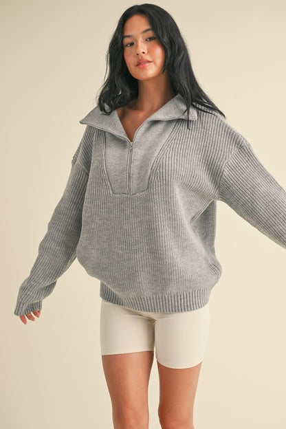 Grey Cozy Ribbed Quarter Zip