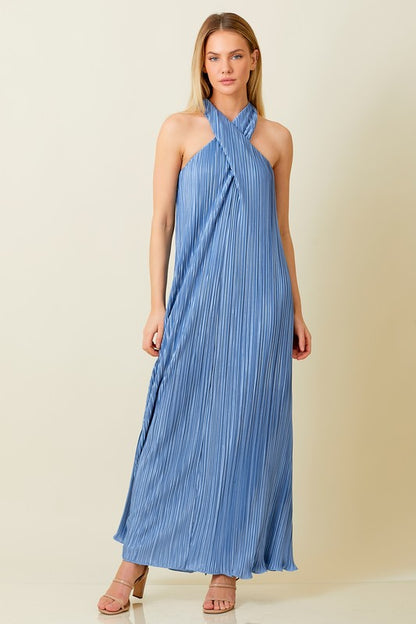 Dusty Blue Cross Front Maxi Dress