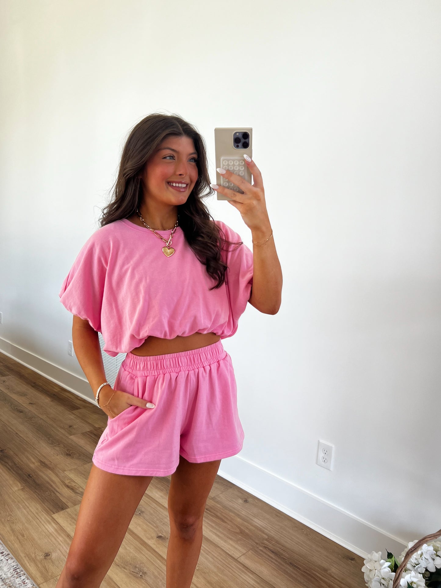 Hot Pink Bubble Crop Top Set