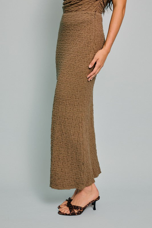 Olive Textured Midi Skirt Set