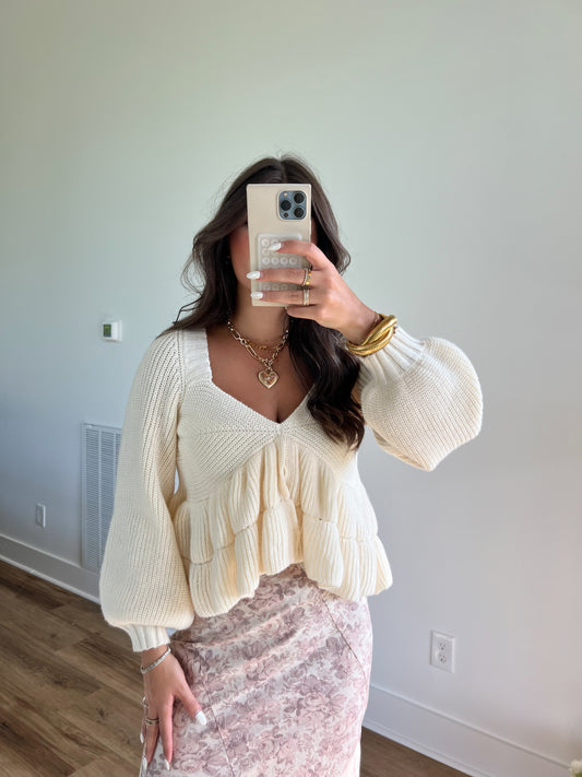 Cream Knit Babydoll Top (PRE-ORDER/Restock)