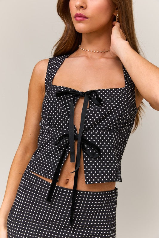 Polka-Dot Tie Top Skirt Set