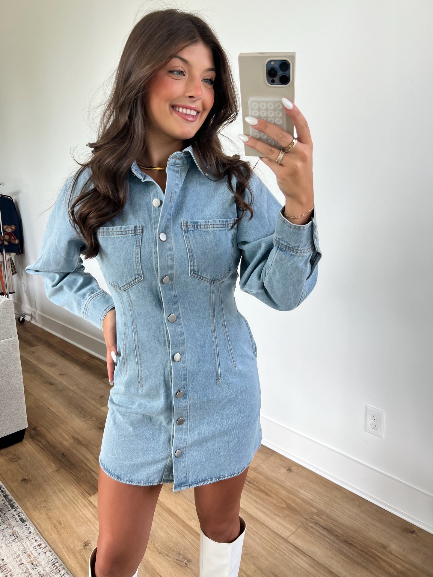 Front Button Denim Dress