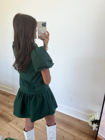 Hunter Green Collared Mini Dress (Restock)