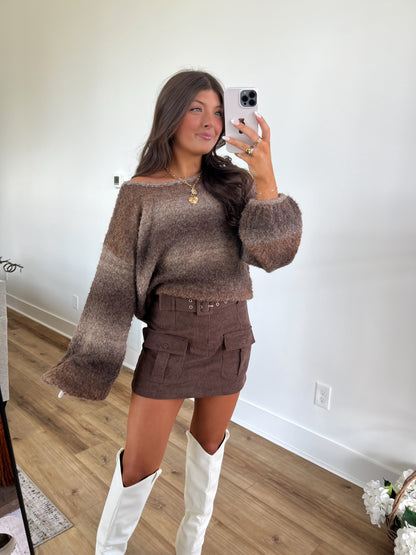 Mocha Ombre Balloon Sleeve Sweater