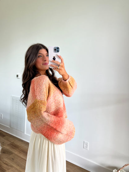 Peach Ombre Balloon Sleeve Sweater