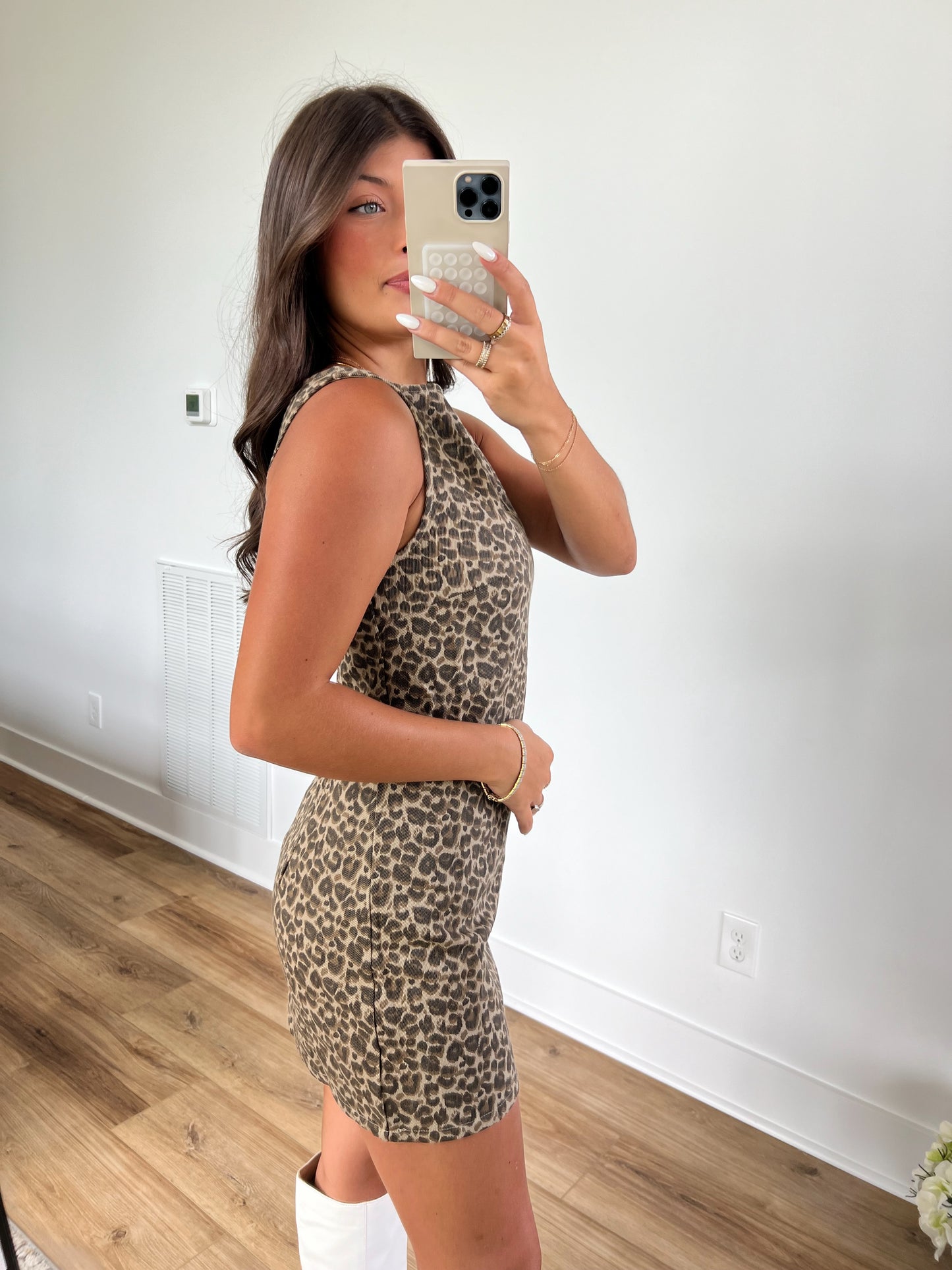 Boat Neck Cheetah Mini Dress (Pre-Order/Restock)