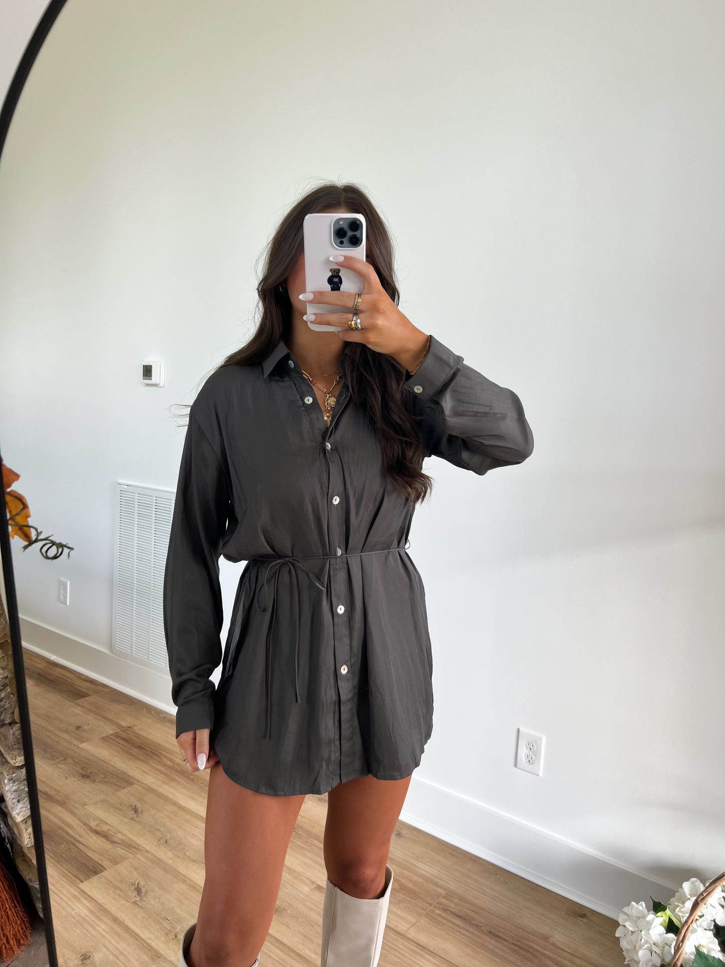 Charcoal Mimosa Button Up Romper