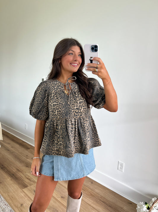 Cheetah Babydoll Blouse