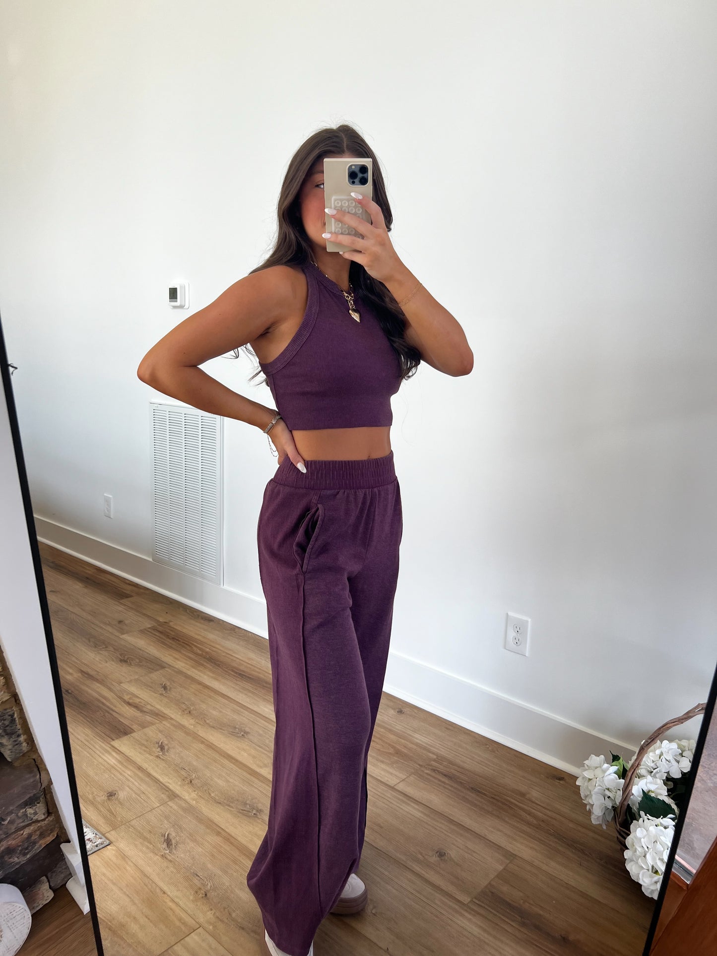 Ribbed Tank Wide Leg Pant Set (Plum)