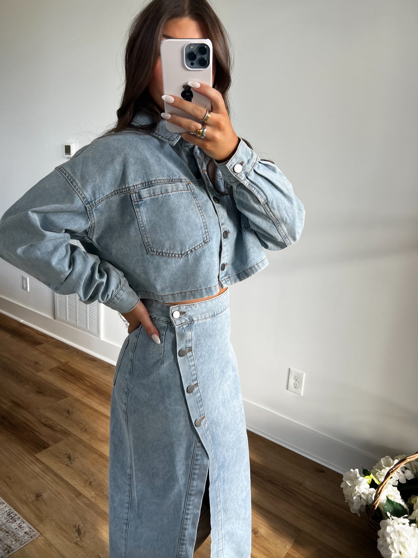 Denim Midi Skirt Set