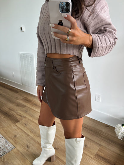 Brown Leather Wrap Skirt