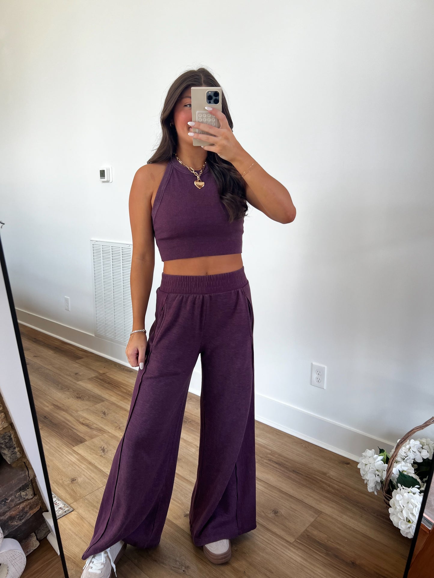 Ribbed Tank Wide Leg Pant Set (Plum)