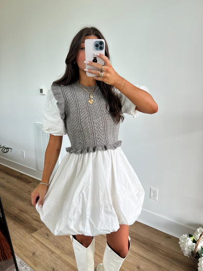 Grey Sweet Poplin Bubble Hem Mini Dress