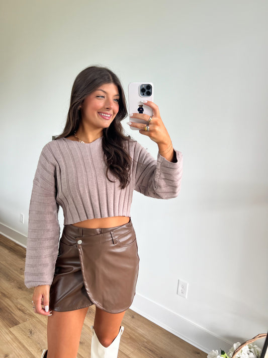 Brown Leather Wrap Skirt